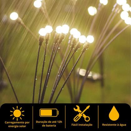 Imagem de Kit 2 luminária solar vagalume espeto jardim LED branco quente