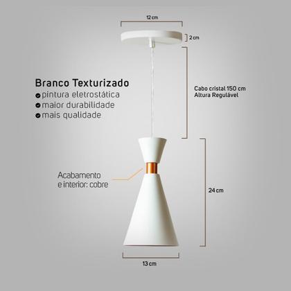 Imagem de Kit 2 Luminárias Cone Mini Pequim Branco Com Cobre 24cm