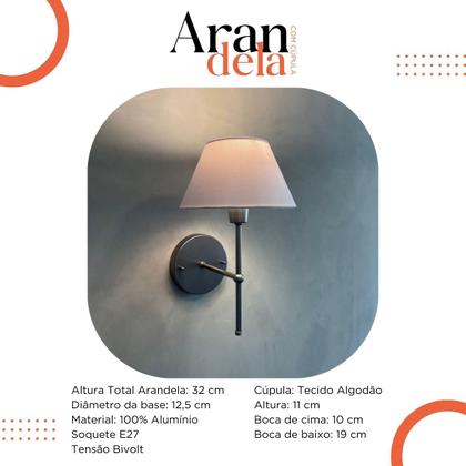 Imagem de Kit 2 Luminarias De Parede Arandelas Dormitorio Quarto Lateral De Cama Cupula Tecido Algodao Bivolt 110v220v