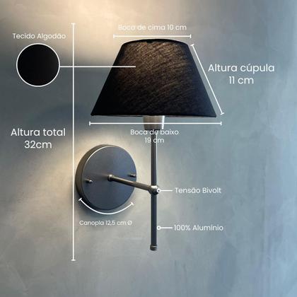 Imagem de Kit 2 Luminarias De Parede Arandelas Dormitorio Quarto Lateral De Cama Cupula Tecido Algodao Bivolt 110v220v