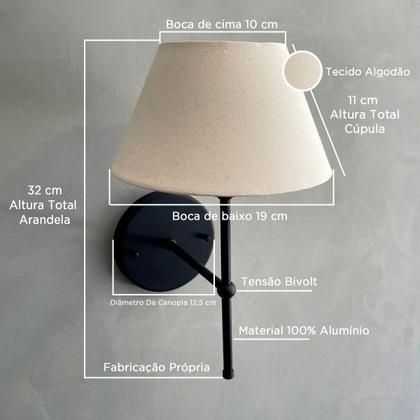 Imagem de Kit 2 Luminarias De Parede Arandelas Dormitorio Quarto Lateral De Cama Cupula Tecido Algodao Bivolt 110v220v