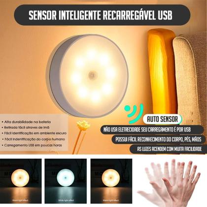 Imagem de Kit 2 Luminárias LED S Fio C Sensor de Presença Recarregáveis USB