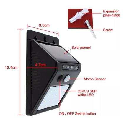 Imagem de Kit 2 Luminárias Solar 30 Leds Sensor Movimento Luz Preto