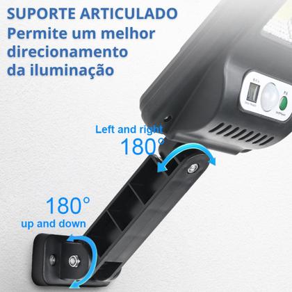 Imagem de Kit 2 Luminárias Solar LED Sensor de Movimento Suporte Parede Poste Jardim Entrada