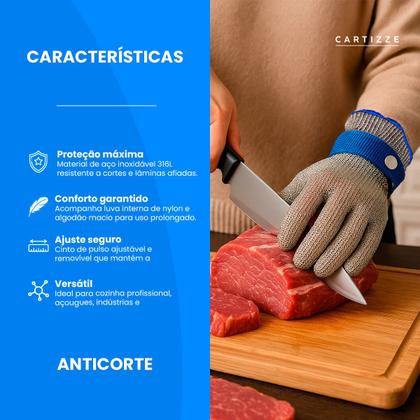 Imagem de Kit 2 Luva Anti Corte Cozinha Açougueiro Aço Inox Segurança