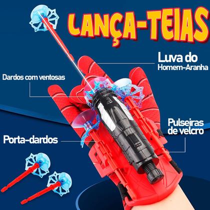 Imagem de Kit 2 Luvas Lança Teia Do Homem Aranha Atira Dardos Gruda Art Brink