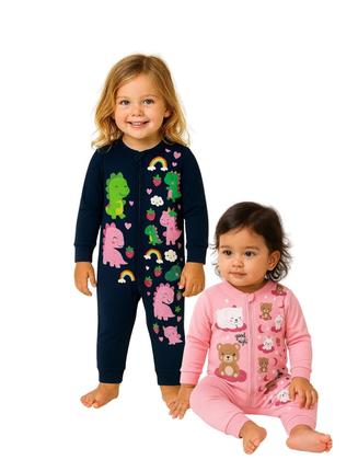 Imagem de Kit 2 Macacão longo com punhos Enxoval Roupa Bebê Protetor Ziper Menino Menina 100 algodão Suedine Tamanhos P M G 1 2 3