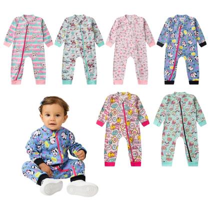 Imagem de Kit 2 Macacão longo com punhos Enxoval Roupa Bebê Protetor Ziper Menino Menina 100 algodão Suedine Tamanhos P M G 1 2 3