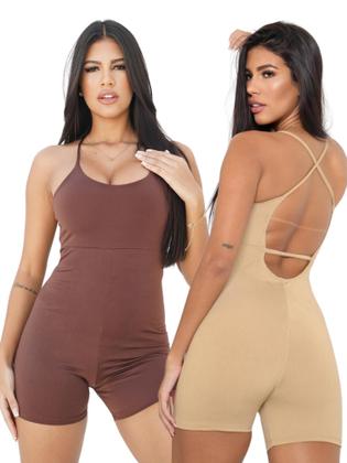 Imagem de Kit 2 Macaquinho Academia Liso Curto Fitness Macacão Alcinha