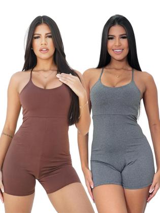 Imagem de Kit 2 Macaquinho Academia Liso Curto Fitness Macacão Alcinha