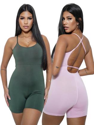 Imagem de Kit 2 Macaquinho Academia Liso Curto Fitness Macacão Alcinha