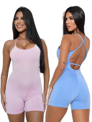 Imagem de Kit 2 Macaquinho Academia Liso Curto Fitness Macacão Alcinha