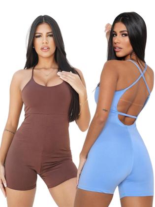 Imagem de Kit 2 Macaquinho Academia Liso Curto Fitness Macacão Alcinha