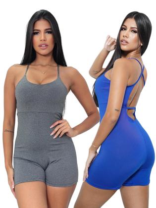 Imagem de Kit 2 Macaquinho Academia Liso Curto Fitness Macacão Alcinha