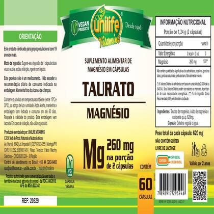 Imagem de Kit 2 Magnésio Taurato Unilife 60 cápsulas