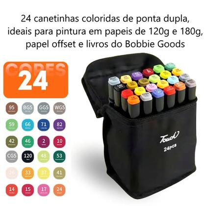 Imagem de Kit 2 Malas de 24 Canetinhas Profissionais Duas Pontas Pintura Desenho Arte Caligrafia