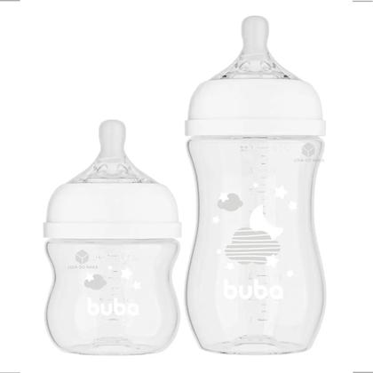 Imagem de Kit 2 Mamadeira Easy Flow Anticólica Buba 120 270ml Branca Transparente Nuvens