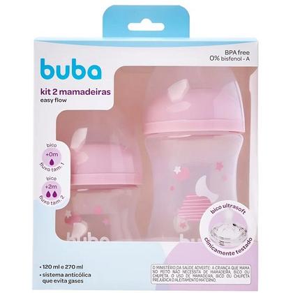 Imagem de Kit 2 Mamadeira EASY FLOW Nuvem Rosa 120ML e 270ML Anticolica Buba
