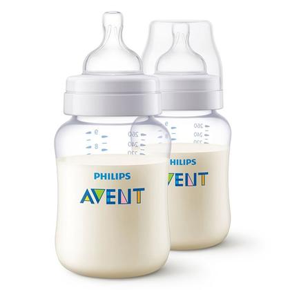 Imagem de kit 2 Mamadeiras Avent Classica Anticólica 260ml 1m+ Transparente Baby Philips Avent Cor:Transparente