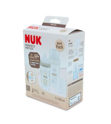 Imagem de Kit 2 Mamadeiras NUK Perfect Match 260ml 3M+ Bico Silicone Controle de Temperatura