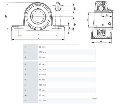 Imagem de Kit 2 Mancal Pedestal P206 Com Rolamento 30Mm Com Eixo 30Cm