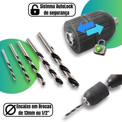 Imagem de Kit 2 Mandril Aperto Rápido 1/2 x 2-13mm Lock Universal Reforçado Castanhas Taladro Parafusadeira Furadeira Broca 