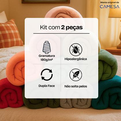 Imagem de Kit 2 Manta Cobertor Casal Microfibra Soft Macia 180x220cm Camesa
