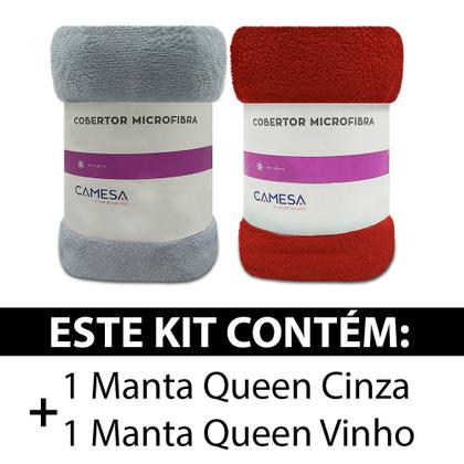 Imagem de Kit 2 Manta Cobertor Queen Microfibra Soft Macia Fleece 220x240cm Camesa - Emcompre