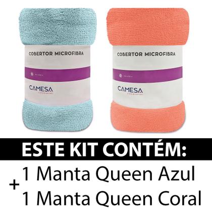Imagem de Kit 2 Manta Cobertor Queen Microfibra Soft Macia Fleece 220x240cm Camesa - Emcompre