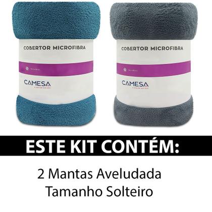 Imagem de Kit 2 Manta Cobertor Solteiro Microfibra Soft Macia Fleece 150x220cm Camesa - Emcompre