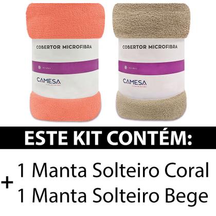 Imagem de Kit 2 Manta Cobertor Solteiro Microfibra Soft Macia Fleece 150x220cm Camesa - Emcompre