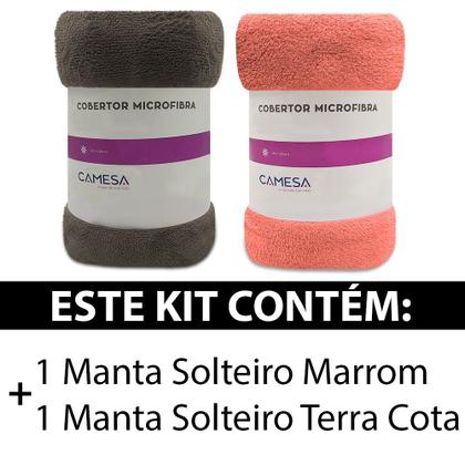 Imagem de Kit 2 Manta Cobertor Solteiro Microfibra Soft Macia Fleece 150x220cm Camesa - Emcompre