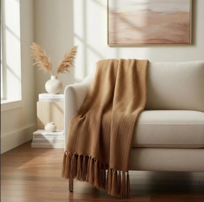 Imagem de kit 2 Mantas Para Sofá Caramelo Luxo e Cru 1,20x1,80m Decoração De Luxo E Proteção 100% Algodão