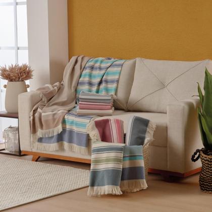 Imagem de Kit 2 Mantas Para Sofá Teka Vicenza Com Franjas 120 X 150 cm