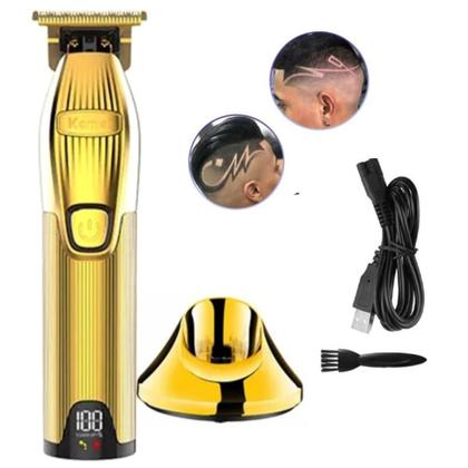 Imagem de Kit 2 Maquinas Acabamento Corte Cabelo Barba Potentes Elétricas Sem Fio Barbeador Shaver Douradas