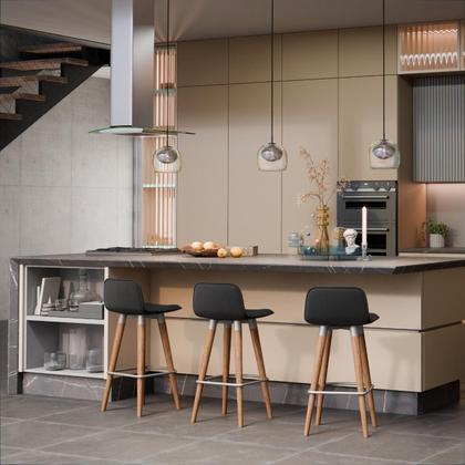 Imagem de Kit 2 Meia Banquetas UniDecor Línea Champanhe c/ Linho Cinza