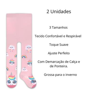 Imagem de Kit 2 Meias Calça Grossa Selene Bebê Em Algodão De Inverno Estampada