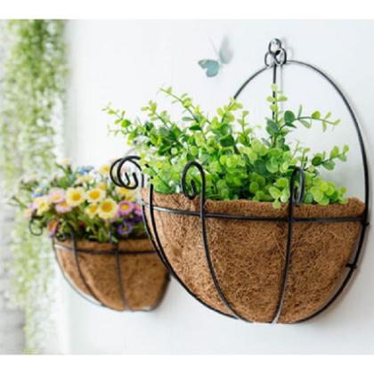 Imagem de Kit 2 Meio Vaso Meia Lua 25cm Parede De Ferro Com Fibra Coco