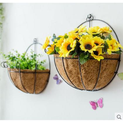 Imagem de Kit 2 Meio Vaso Meia Lua 25cm Parede De Ferro Com Fibra Coco