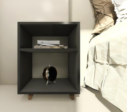 Imagem de Kit 2 Mesa cabeceira nicho quarto 39x50x37 Preto pés amadeirados