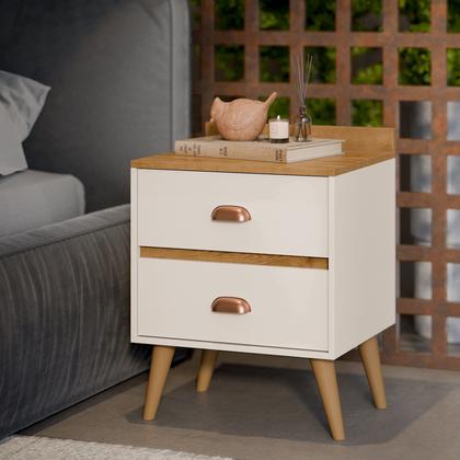 Imagem de Kit 2 Mesa De Cabeceira 2 Gavetas Criado Para Quarto Decoração Com Prateleira Nicho Madero