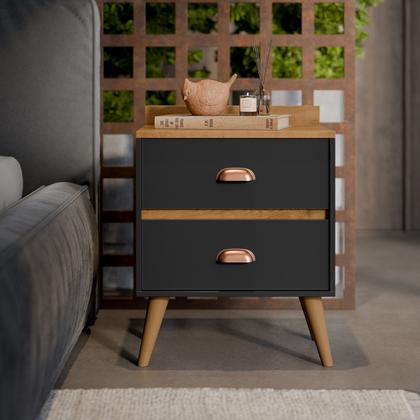 Imagem de Kit 2 Mesa De Cabeceira 2 Gavetas Criado Para Quarto Decoração Com Prateleira Nicho Madero