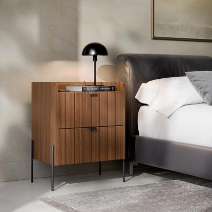 Imagem de kit 2 mesa de cabeceira com gaveta para cama quarto moriah 45cm pés e puxadores em ferro classico preto