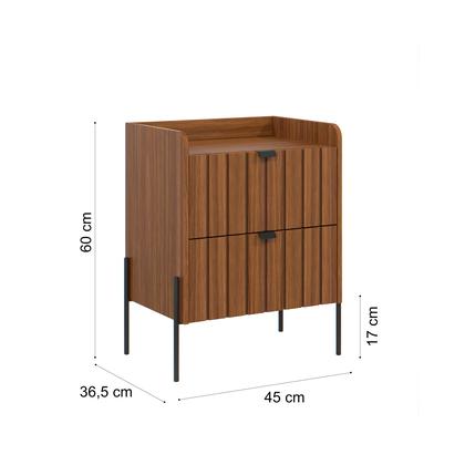 Imagem de kit 2 mesa de cabeceira com gaveta para cama quarto moriah 45cm pés e puxadores em ferro classico preto