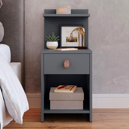 Imagem de Kit 2 Mesa de Cabeceira com puxador retrô Gaveta e prateleira Boss