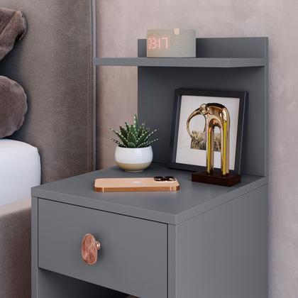 Imagem de Kit 2 Mesa de Cabeceira com puxador retrô Gaveta e prateleira Boss