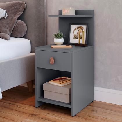 Imagem de Kit 2 Mesa de Cabeceira com puxador retrô Gaveta e prateleira Boss