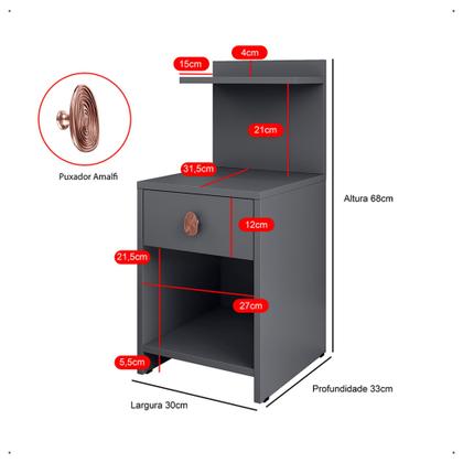 Imagem de Kit 2 Mesa de Cabeceira com puxador retrô Gaveta e prateleira Boss