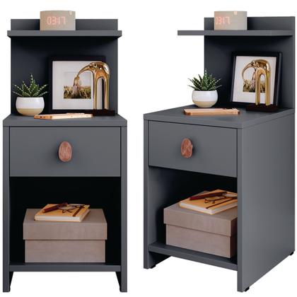 Imagem de Kit 2 Mesa de Cabeceira com puxador retrô Gaveta e prateleira Boss