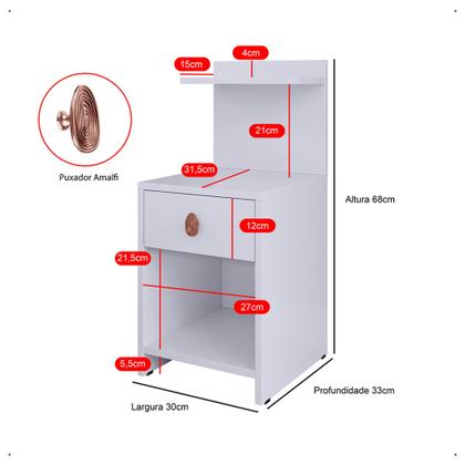 Imagem de Kit 2 Mesa de Cabeceira com puxador retrô Gaveta e prateleira Boss